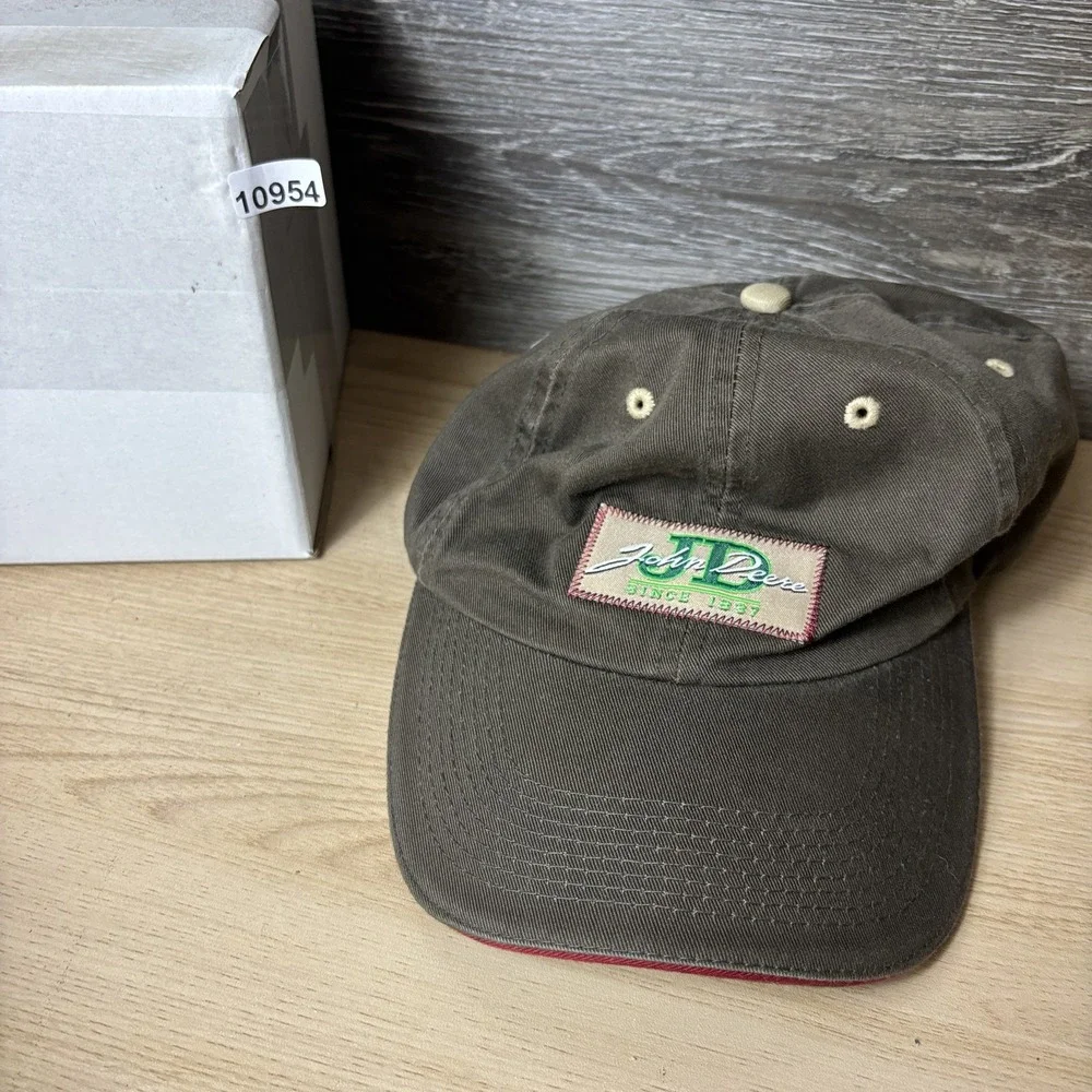 John Deere Hat Cap Strap Back Brown Canvas Patch Embroidered Mens One Size